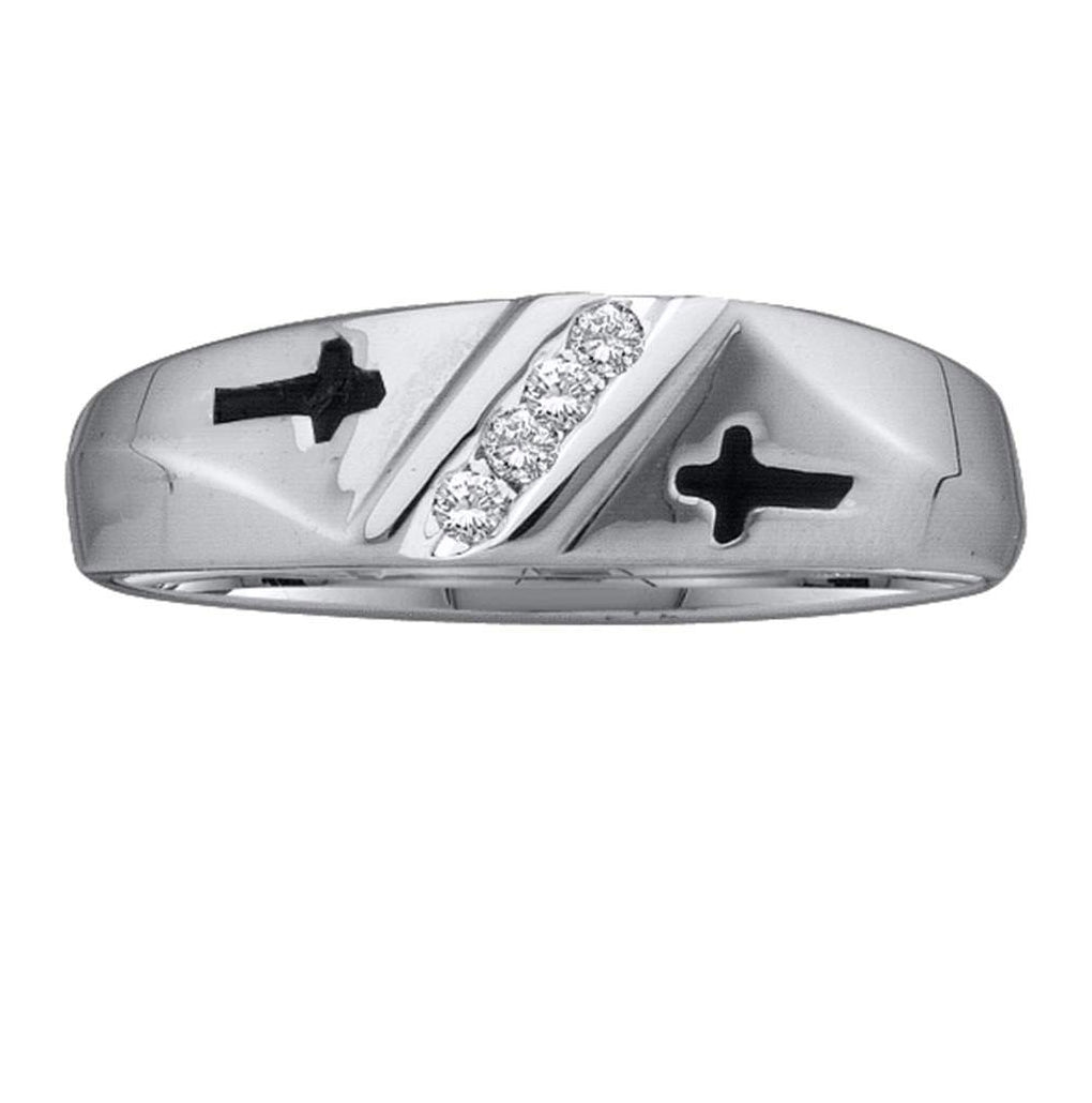 14K Yellow Or White Gold Mens Round Diamond Wedding Cross Band Ring 1/20 Cttw, Mens Size: 7-13