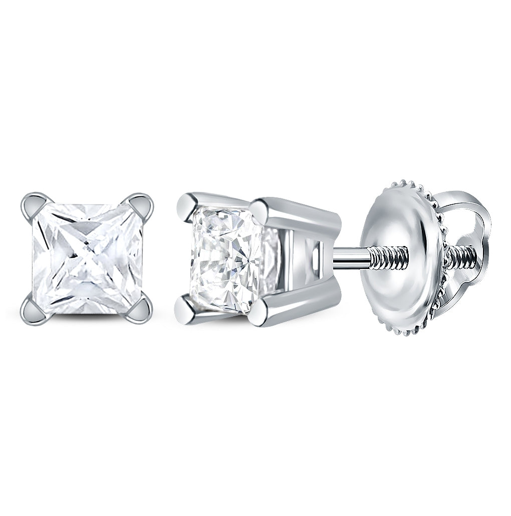 14K White Gold Womens Princess Diamond Solitaire Earrings 3/8 Cttw, Length: 0.2 In, Width: 0.2 In