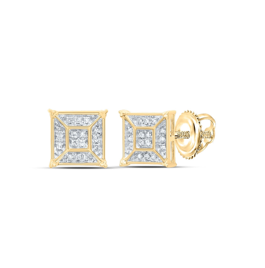 10K Yellow Gold Womens Round Diamond Square Geomteric Cluster Earrings 1/10 Cttw
