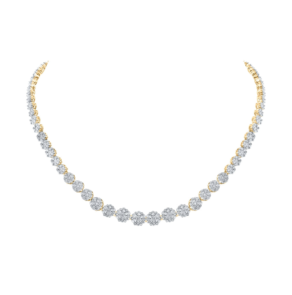 14kt Yellow Gold Womens Round Diamond Flower Cluster Luxury Necklace 10 Cttw