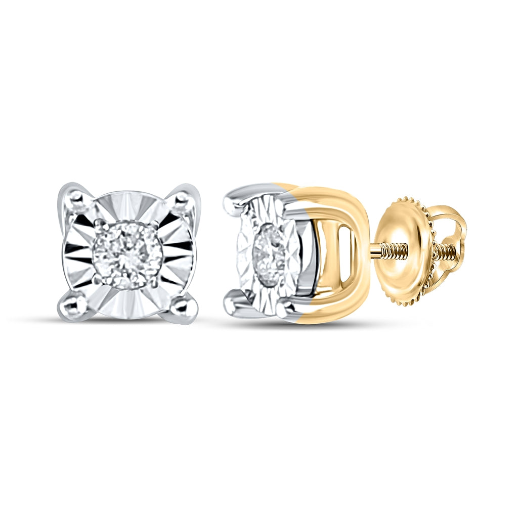14K Yellow Gold Womens Round Diamond Miracle Solitaire Earrings 1/20 Cttw, Length: 0.14 In, Width: 0.14 In