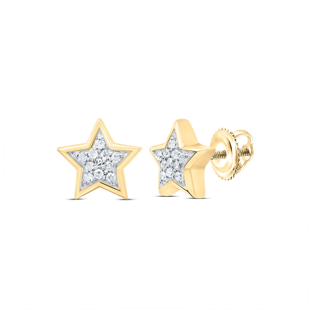 10K Yellow Gold Womens Round Diamond Star Earrings 1/20ctw, Length: 0.2 Inch Width: 0.2 Inch
