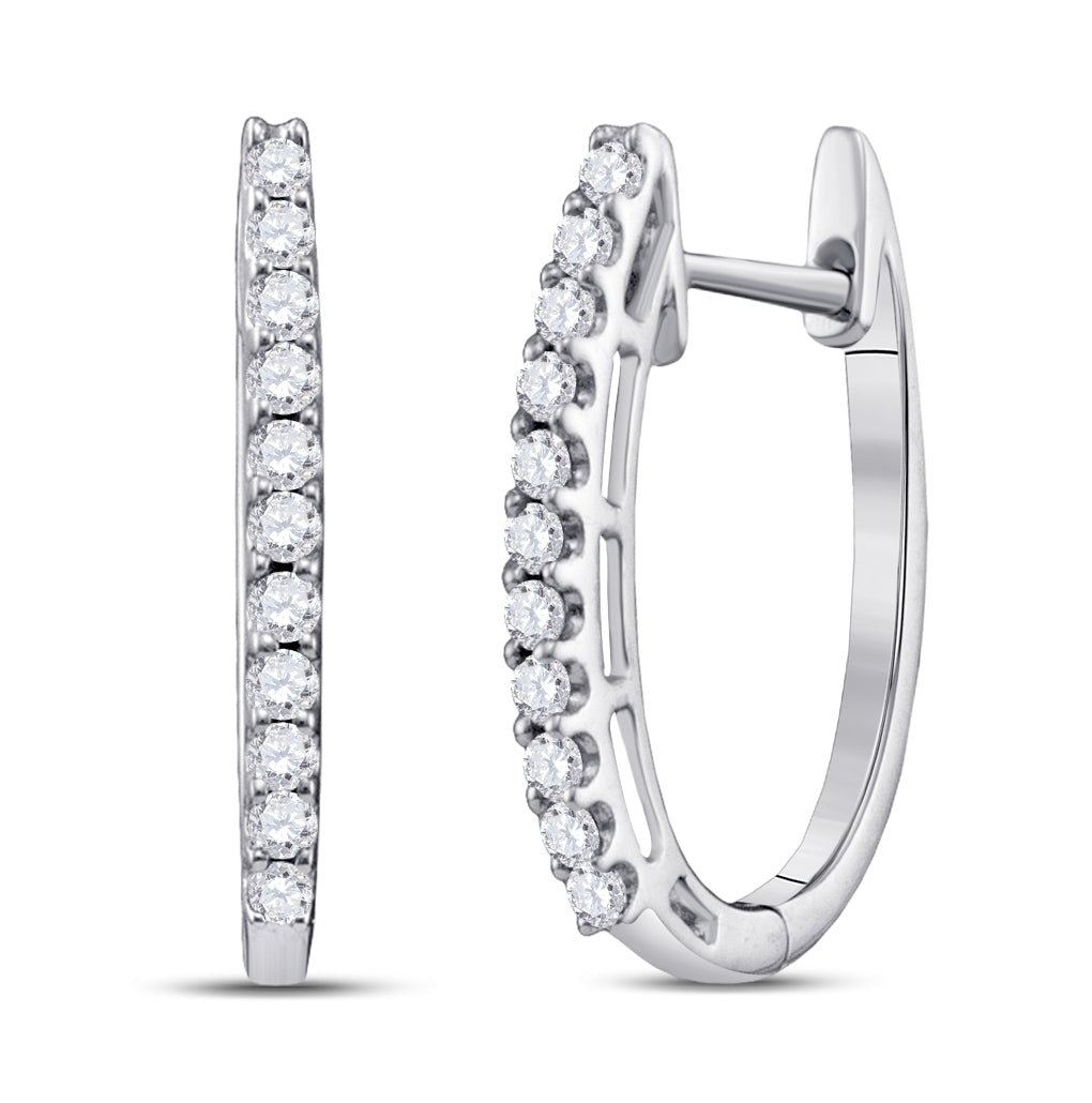 14K White Or Yellow Gold Womens Round Diamond Hoop Earrings