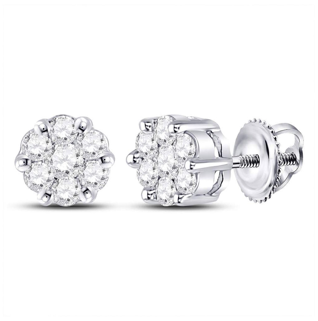 10K White Gold Womens Round Diamond Flower Cluster Earrings 1/4 Cttw, Length: 0.2 In, Width: 0.2 In