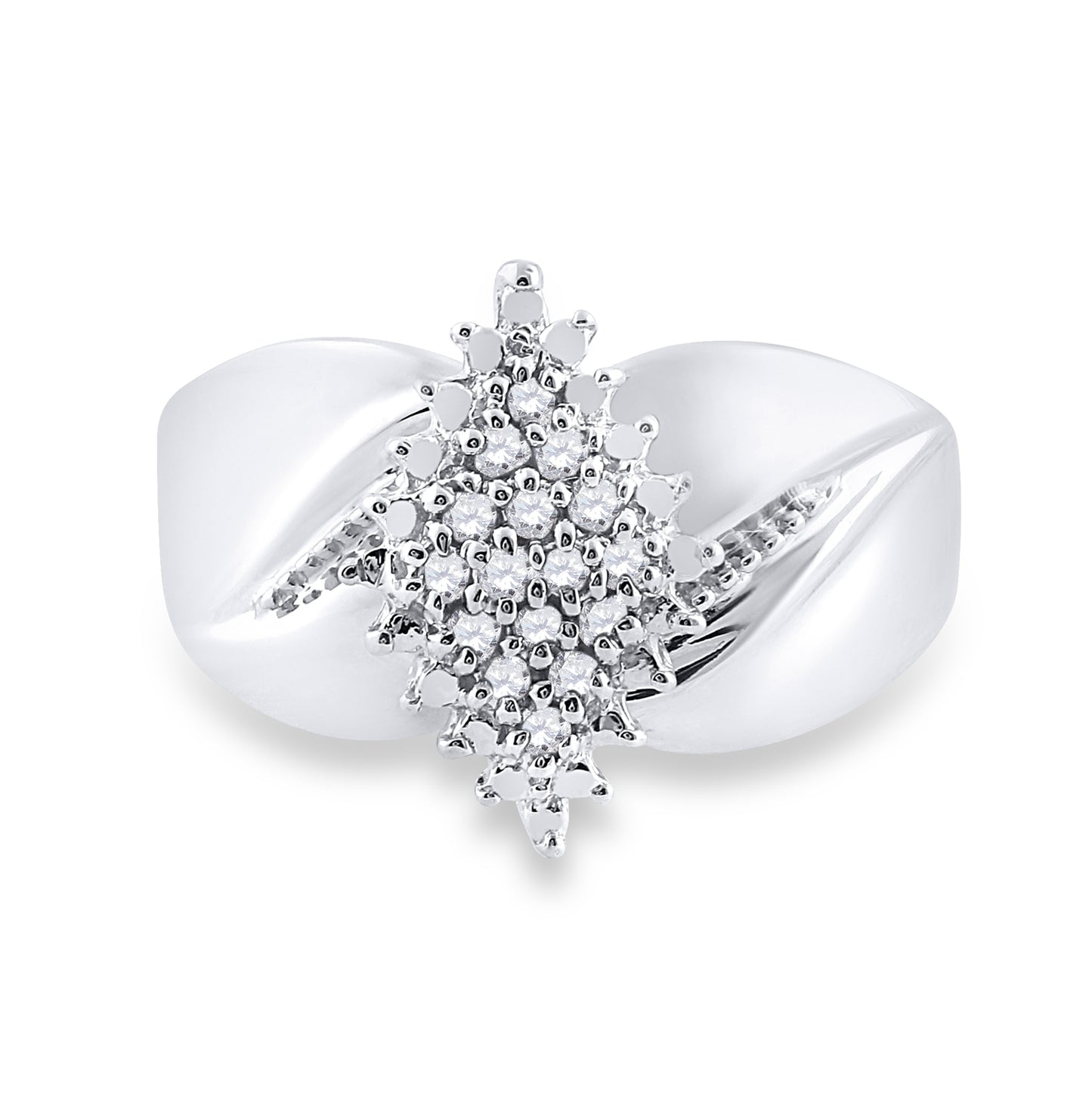 Sterling Silver Womens Round Diamond Cluster Ring 1/8 Cttw, Womens Size: 5-10