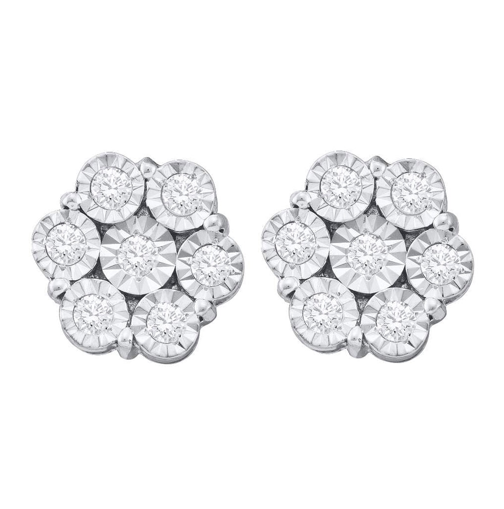 10kt White Gold Womens Round Illusion-set Diamond Flower Cluster Earrings 1.00 Cttw