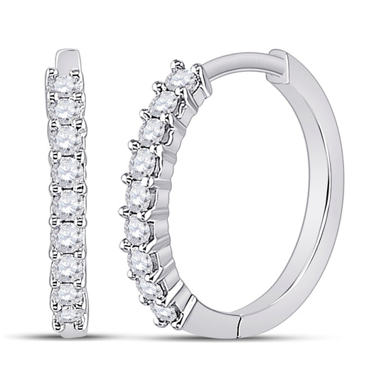 10kt White Gold Womens Round Diamond Single Row Hoop Earrings 1/4 Cttw