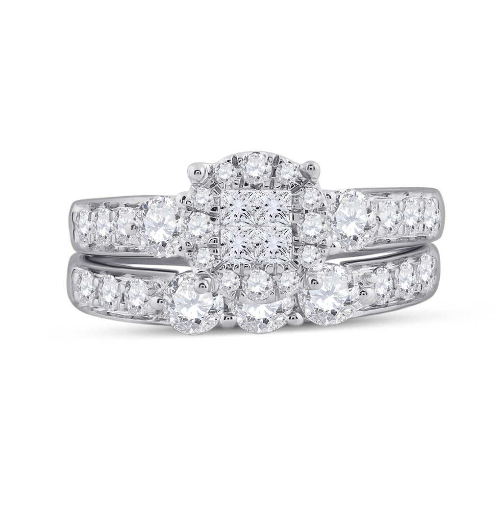 14K Yellow Or White Gold Princess Diamond Bridal Wedding Ring Band Set 1-1/2 Cttw, Womens Size: 5-10