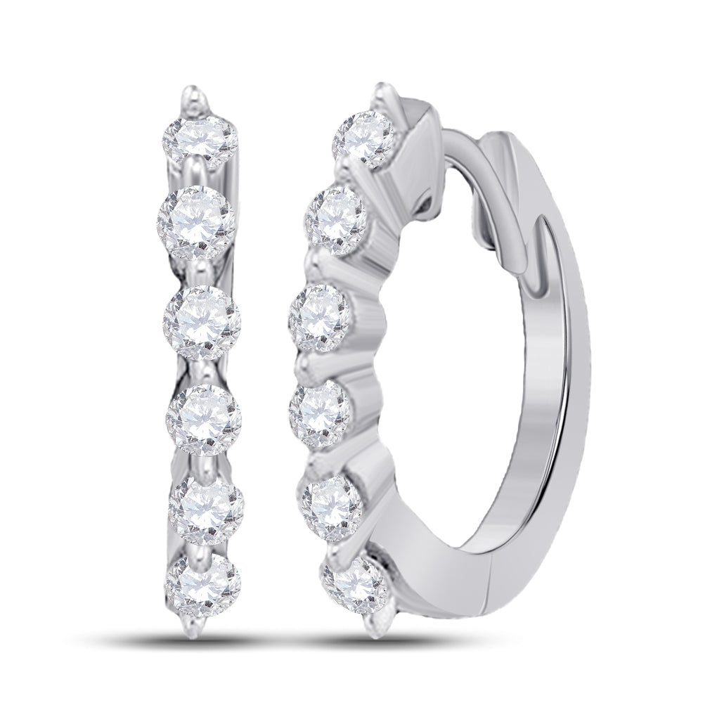 14K White Gold Womens Round Pave-set Diamond Hoop Earrings 1/4 Cttw
