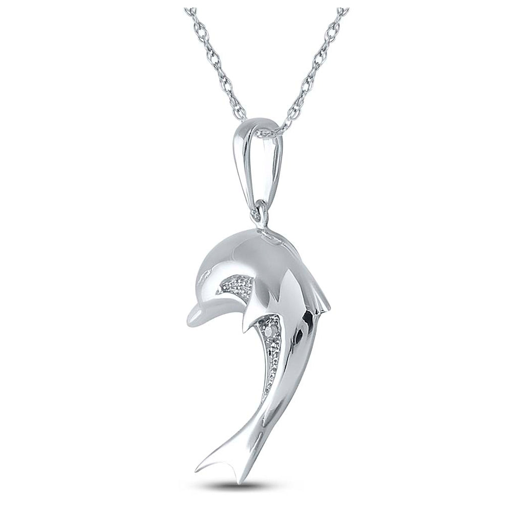 Sterling Silver Womens Round Diamond Dolphin Pendant .01ctw