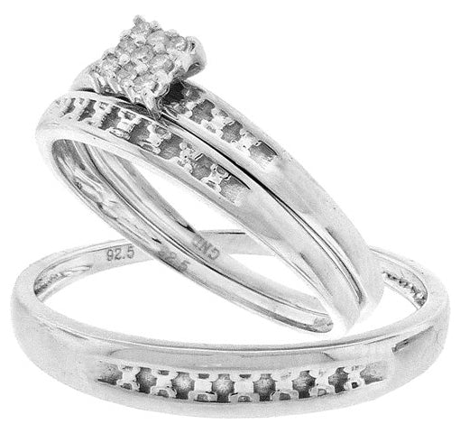 Sterling Silver 1/20ct Diamond Cluster Trio Set