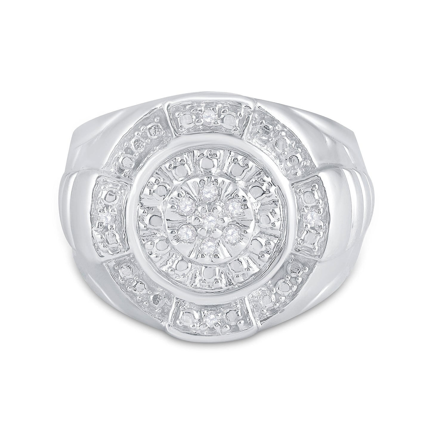 Sterling Silver Mens Round Diamond Circle Cluster Fashion Ring 1/10 Cttw, Mens Size: 7-13