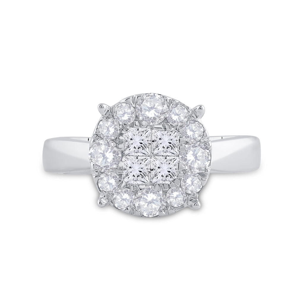 14K White Gold Princess Diamond Cluster Bridal Wedding Engagement Ring 1ctw, Womens Size: 5-10