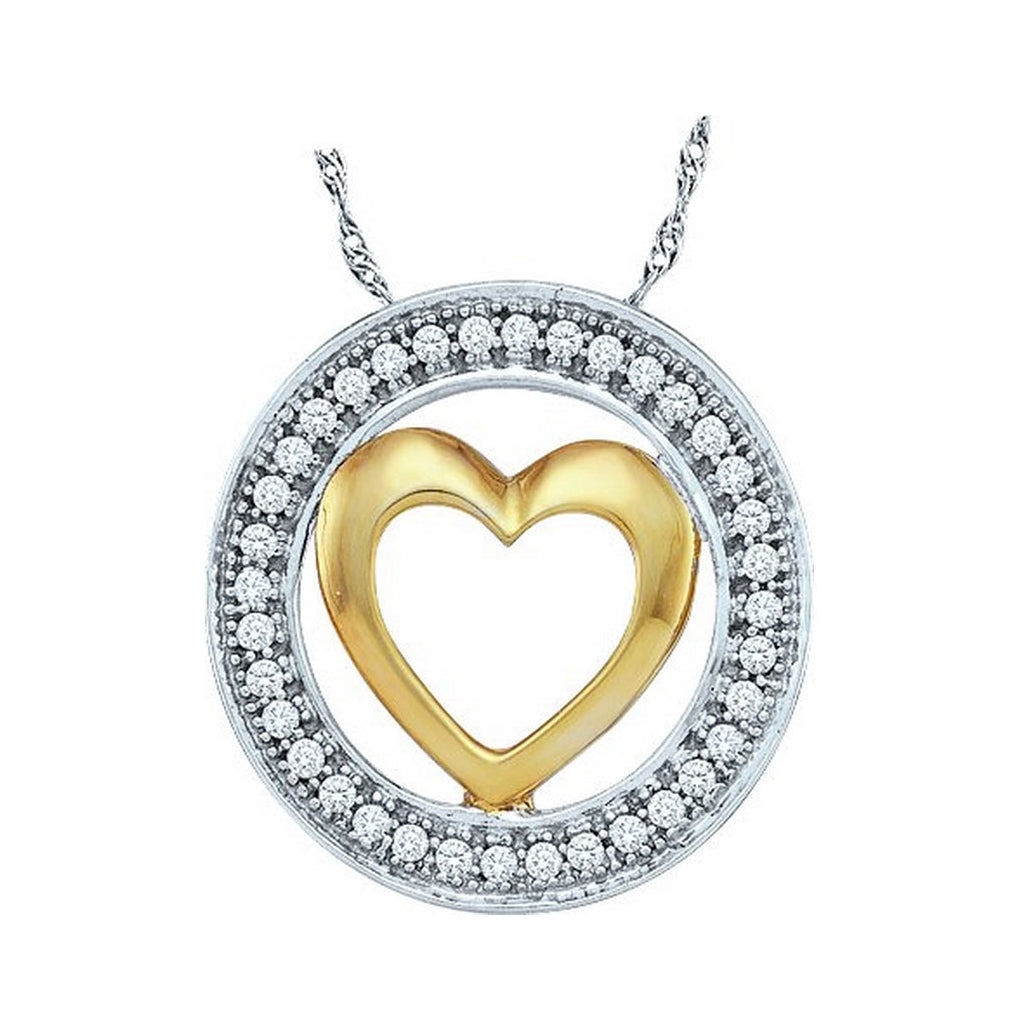 10K Two-tone White Gold Womens Round Diamond Encircled Heart Pendant 1/10 Cttw