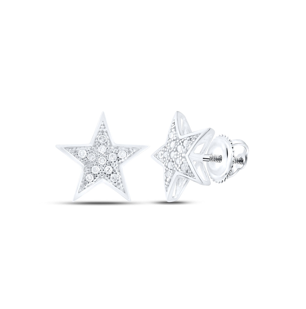 10K White Or Yellow Gold Womens Round Diamond Star Earrings