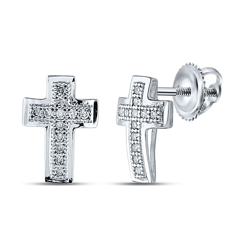 10K White Gold Womens Round Diamond Cluster Earrings 1/10 Cttw, Length: 0.38 In, Width: 0.24 In