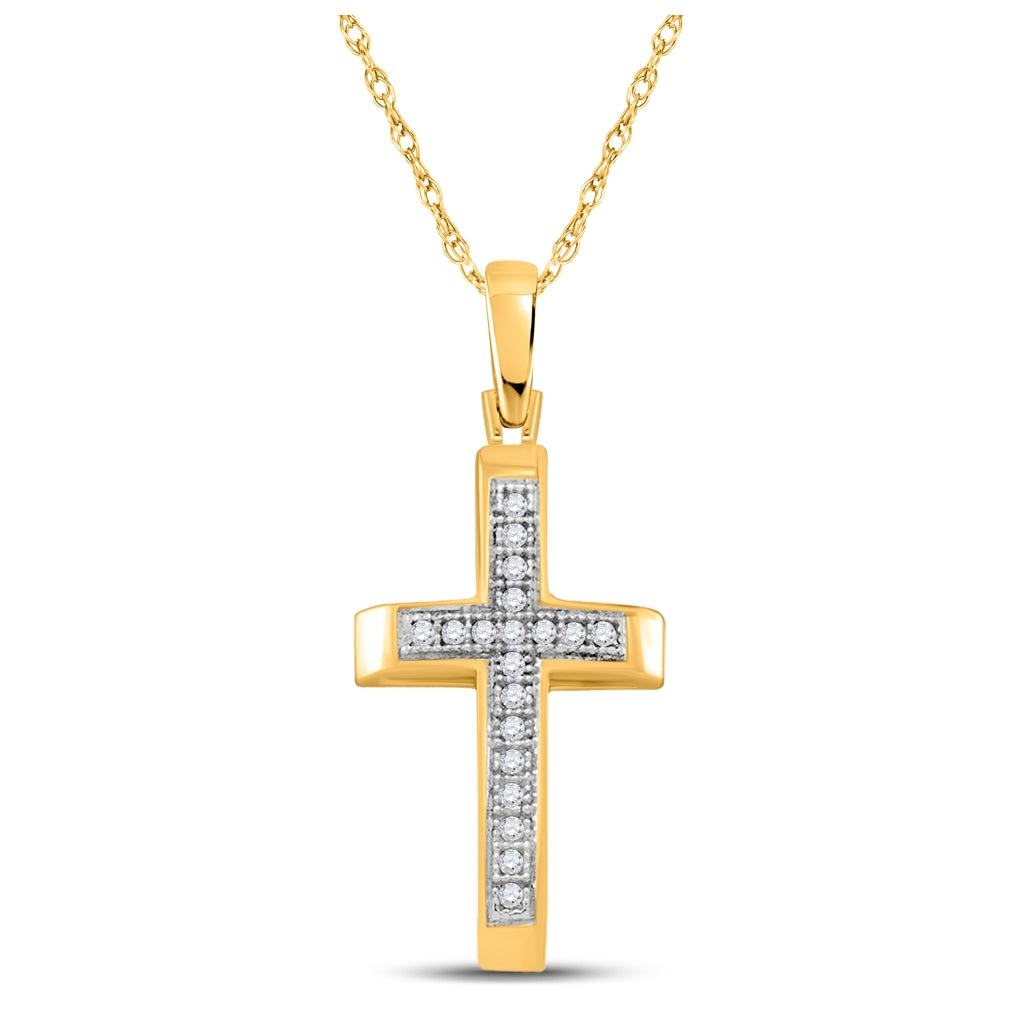 10K Yellow Gold Womens Round Diamond Cross Pendant 1/20 Cttw, Length: 0.89 In, Width: 0.42 In