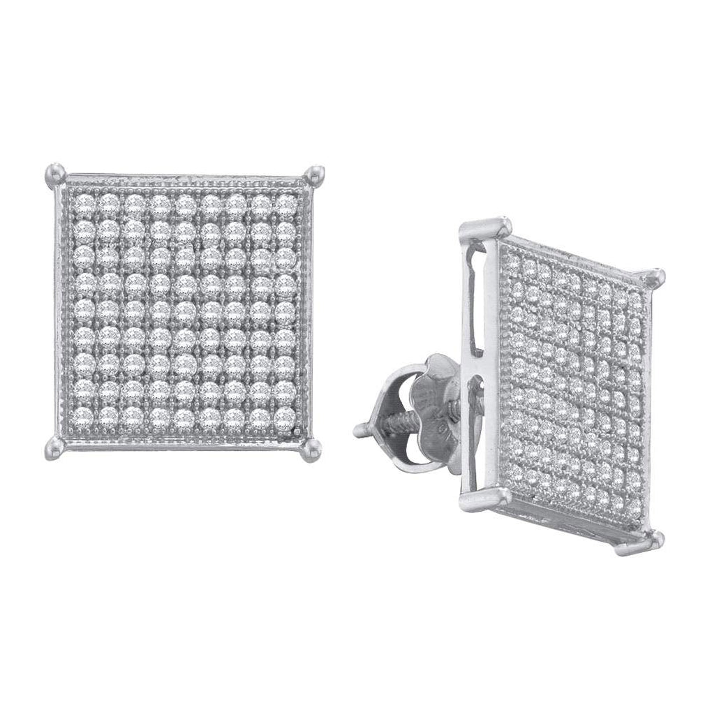 10kt White Gold Womens Round Diamond Square Cluster Screwback Earrings 1/2ctw