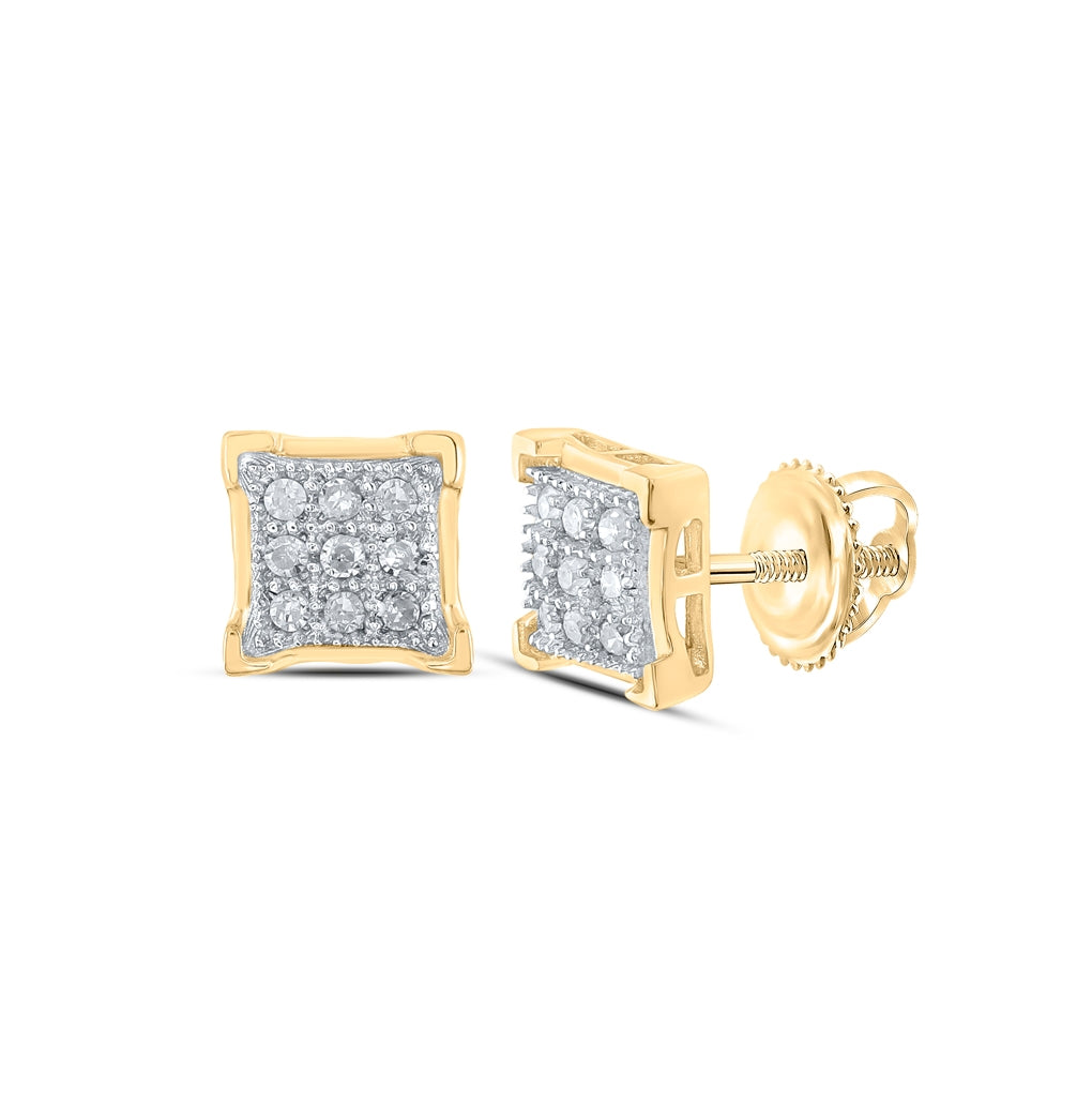 10K Yellow Gold Womens Round Diamond Square Earrings 1/20 Cttw