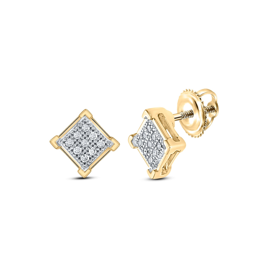 10K Yellow Gold Womens Round Diamond Kite Square Earrings 1/20 Cttw