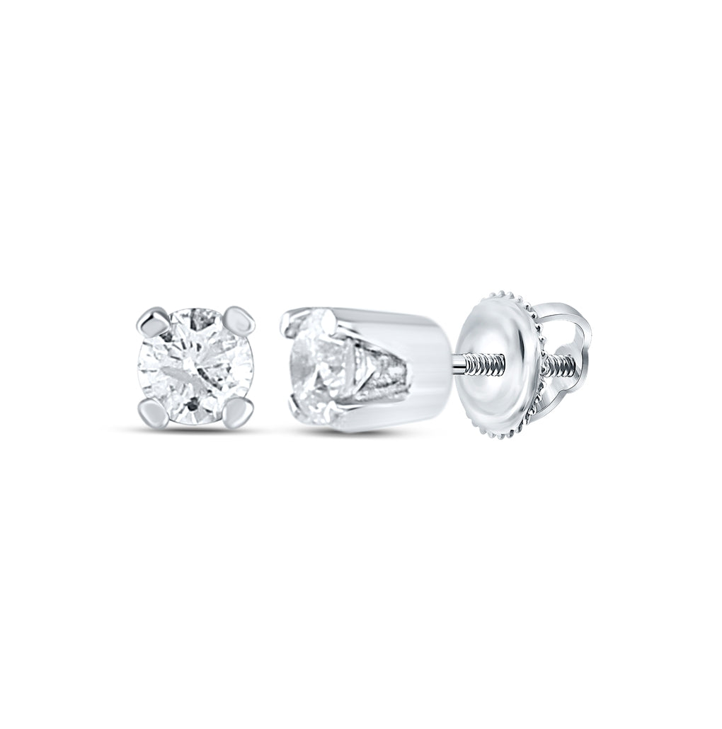 14K White Gold Infant Girls Round Diamond Solitaire Earrings 1/20 Cttw, Length: 0.08 In, Width: 0.08 In