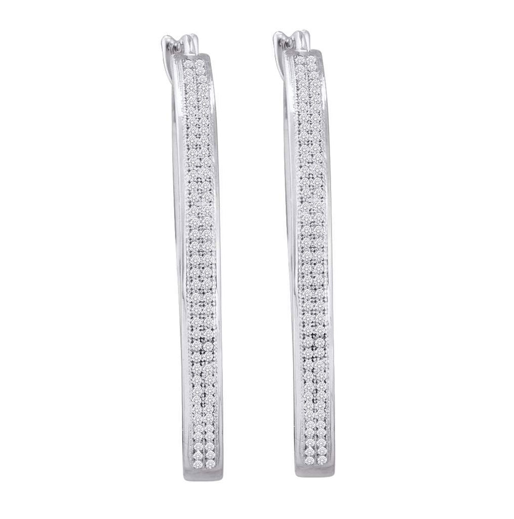 10kt White Gold 1/2ct Diamond Micro-pave Hoops Earrings