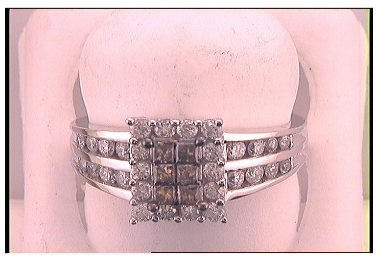 10kt White Gold Womens Princess Brown Diamond Fashion Ring 1.00 Cttw