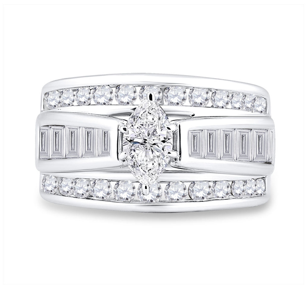 14kt White Gold Womens Marquise Diamond Solitaire Bridal Wedding Engagement Ring 2.00 Cttw