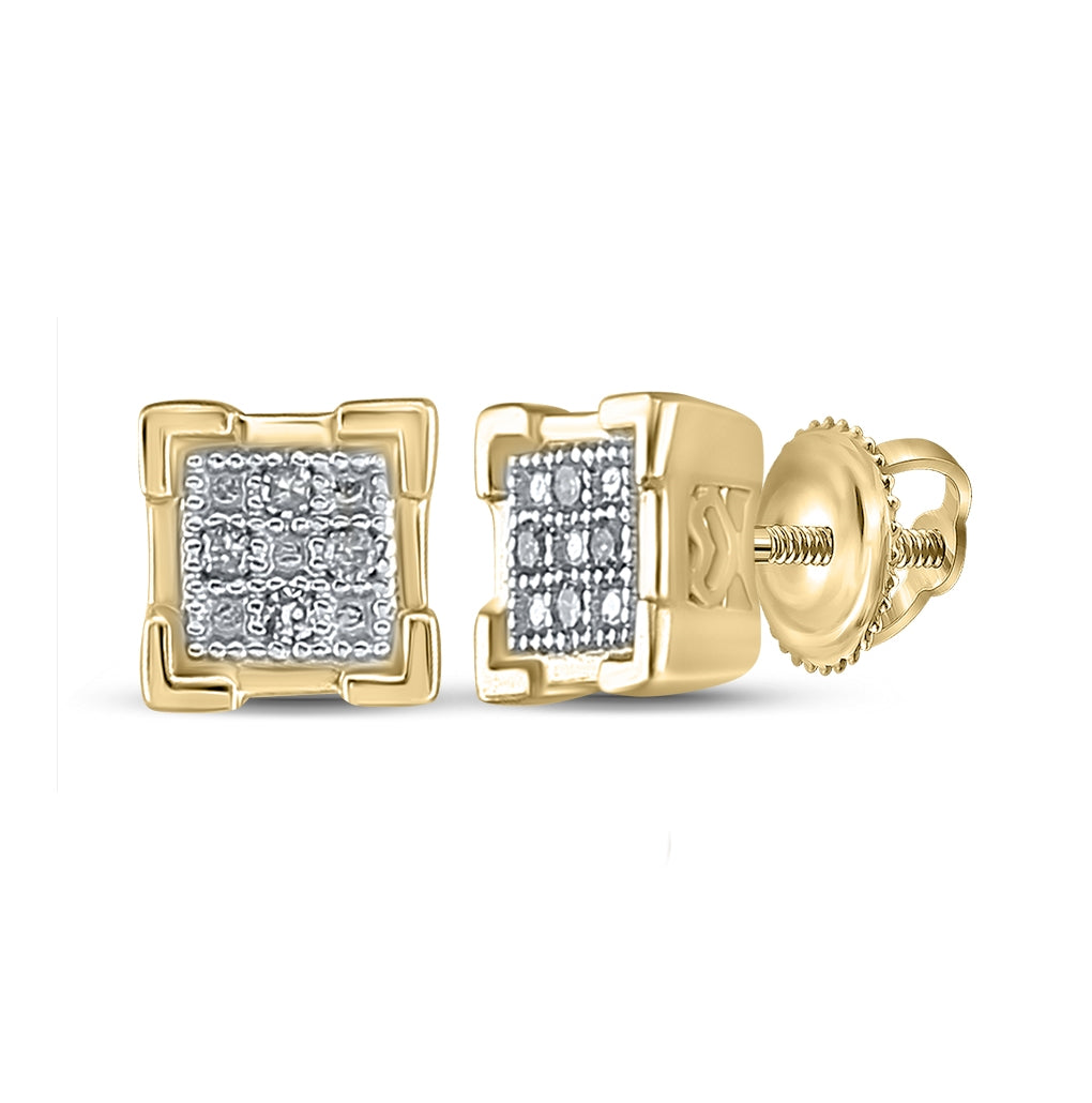 Sterling Silver Or Yellow-tone Sterling Silver Womens Round Diamond Square Cluster Earrings