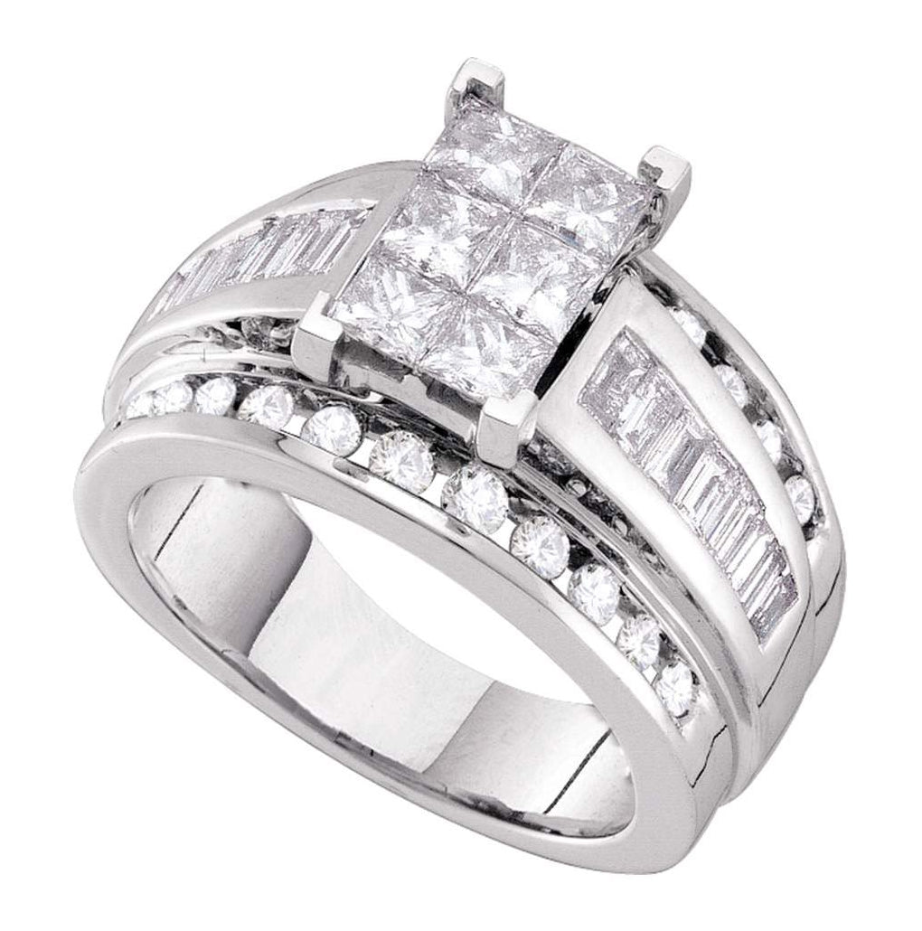 14kt White Gold Womens Princess Diamond Cluster Bridal Wedding Engagement Ring 2.00 Cttw