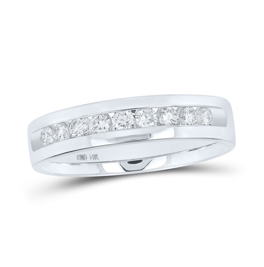 14K White Gold Mens Round Diamond Single-row Channel-set Wedding Band Ring 1/2 Cttw, Mens Size: 7-13