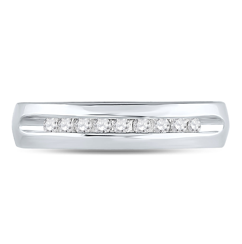 14K White Gold Mens Machine Set Round Diamond Wedding Channel Band Ring 1/4 Cttw, Mens Size: 7-13