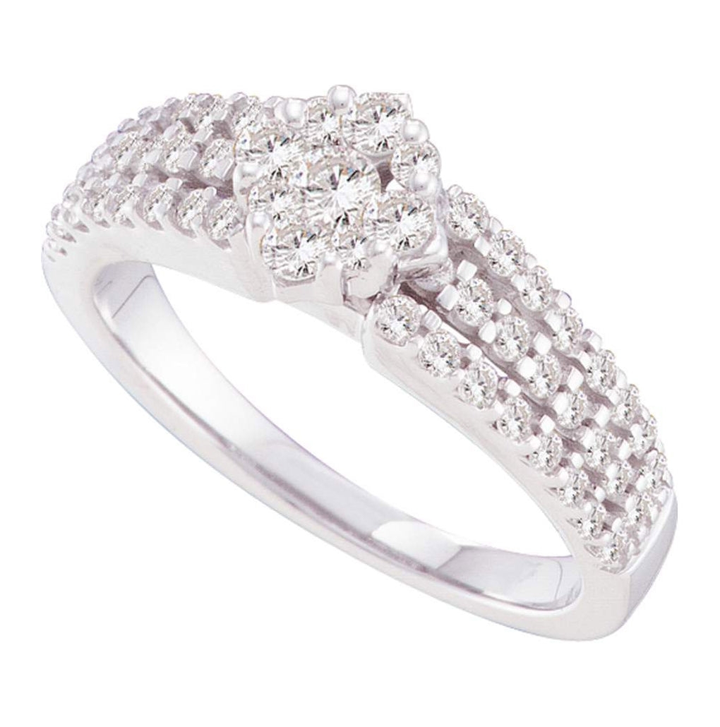 14kt White Gold Womens Round Diamond Cluster Bridal Wedding Engagement Ring 5/8 Cttw