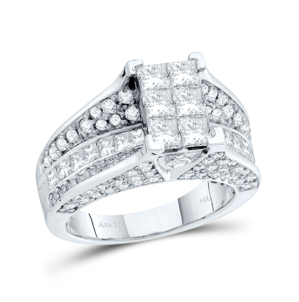 14K White Gold Princess Diamond Cluster Bridal Wedding Engagement Ring 3 Cttw, Womens Size: 5-10