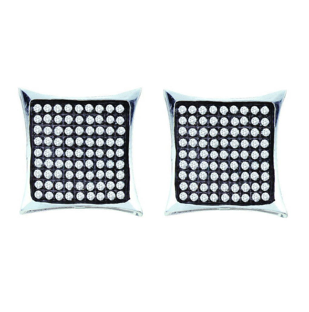 10kt White Gold Womens Round Pave-set Diamond Square Kite Cluster Earrings 1/2 Cttw