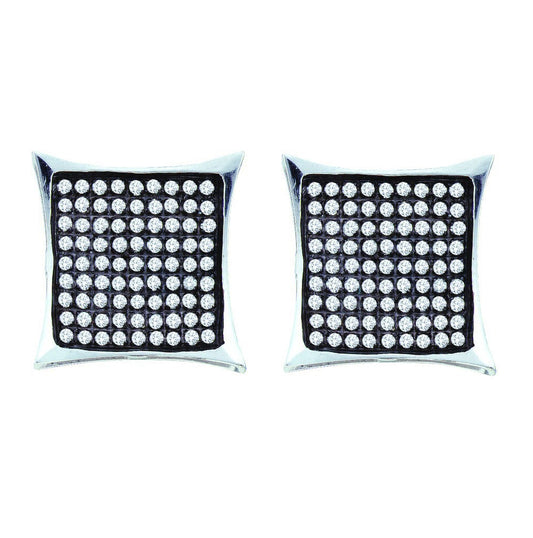 10kt White Gold Womens Round Pave-set Diamond Square Kite Cluster Earrings 1/2 Cttw