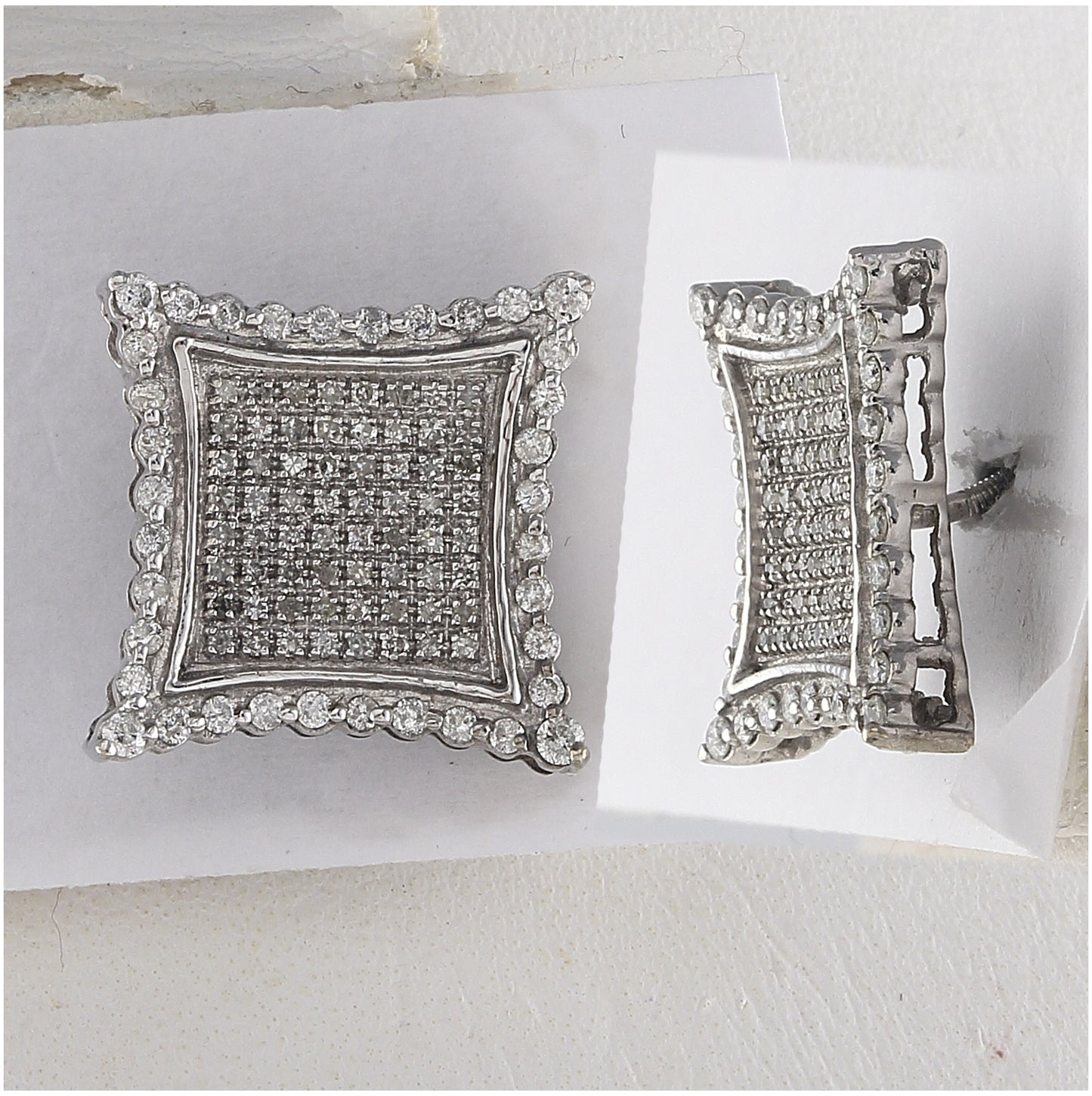 10kt White Gold 1  Ct Diamond P3 Micro-pave Kite Square Earring