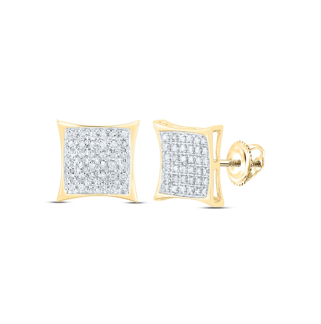 10K White Or Yellow Gold Womens Round Diamond Kite Square Earrings