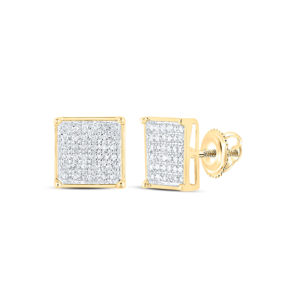 10K Yellow Gold Womens Round Diamond Square Cluster Earrings 1/4 Cttw, Length: 0.33 In, Width: 0.33 In
