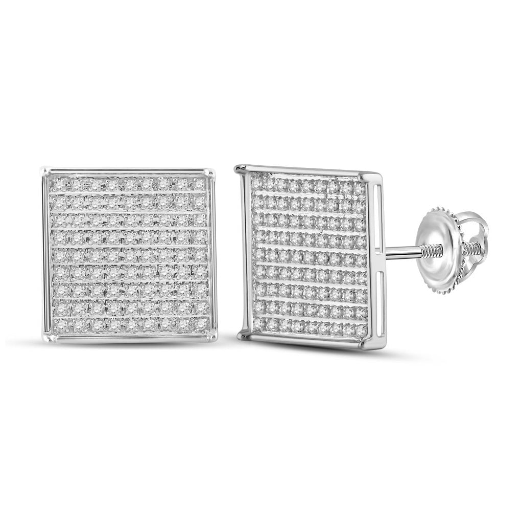 14K White Gold Womens Round Diamond Square Earrings 1/2ctw