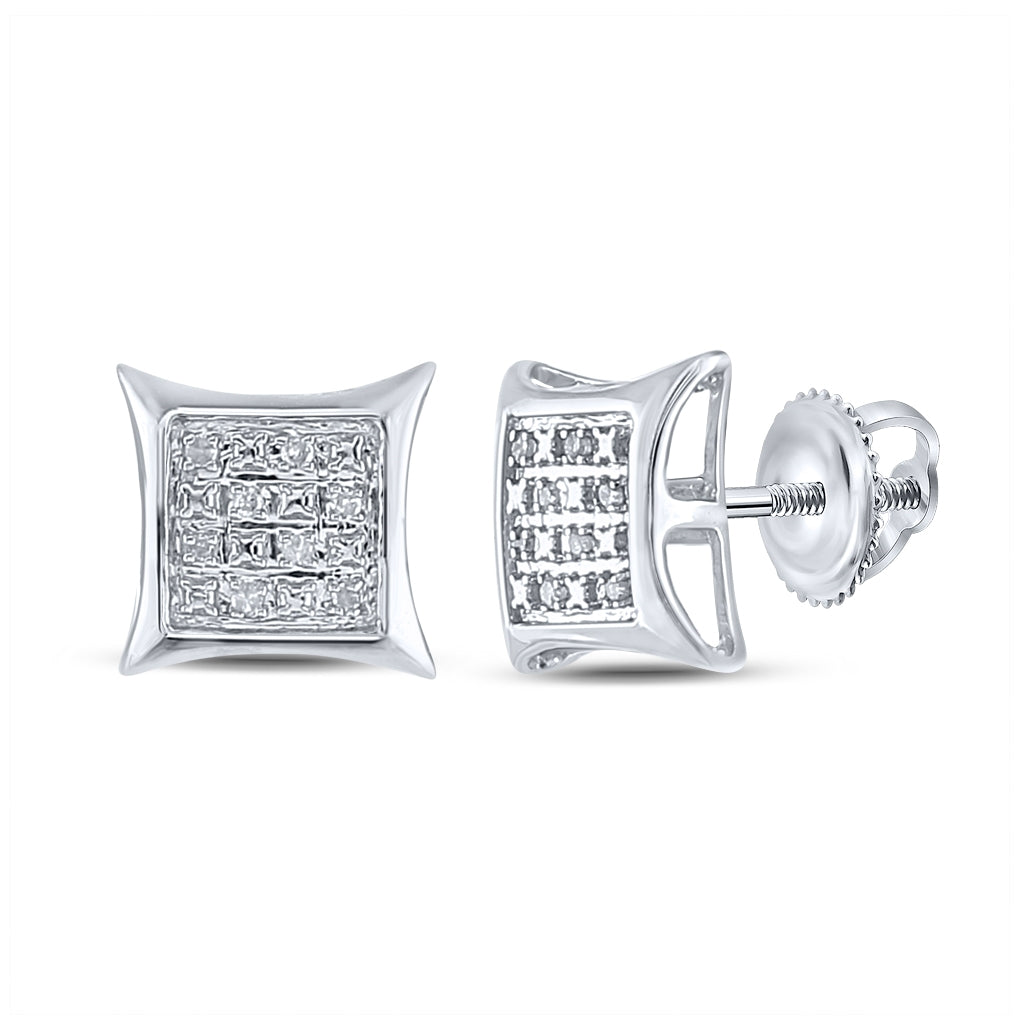 Sterling Silver Womens Round Diamond Square Kite Earrings 1/20ctw