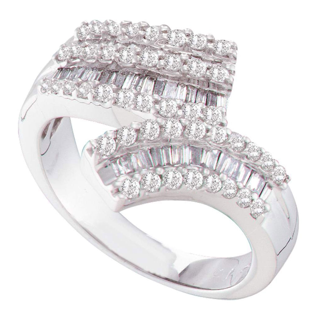 14kt White Gold Womens Round Baguette Diamond Bypass Band 7/8 Cttw