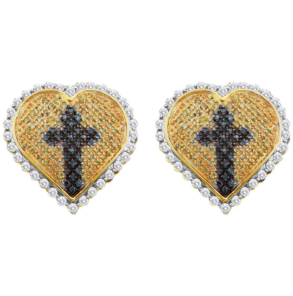 10kt Yellow Gold 1 Ctw Diamond Blue Micro-pave Earring