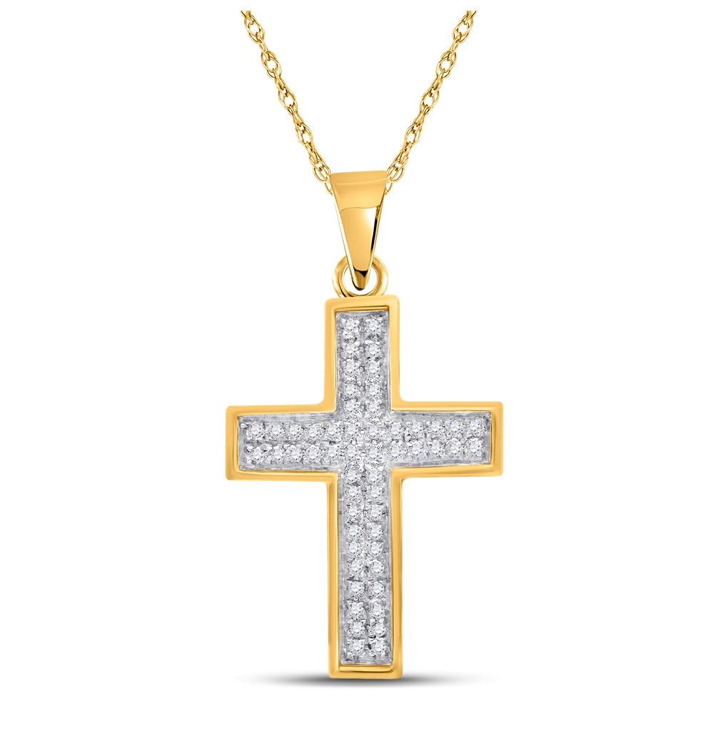 10K Yellow Gold Womens Round Diamond Cross Pendant 1/6 Cttw