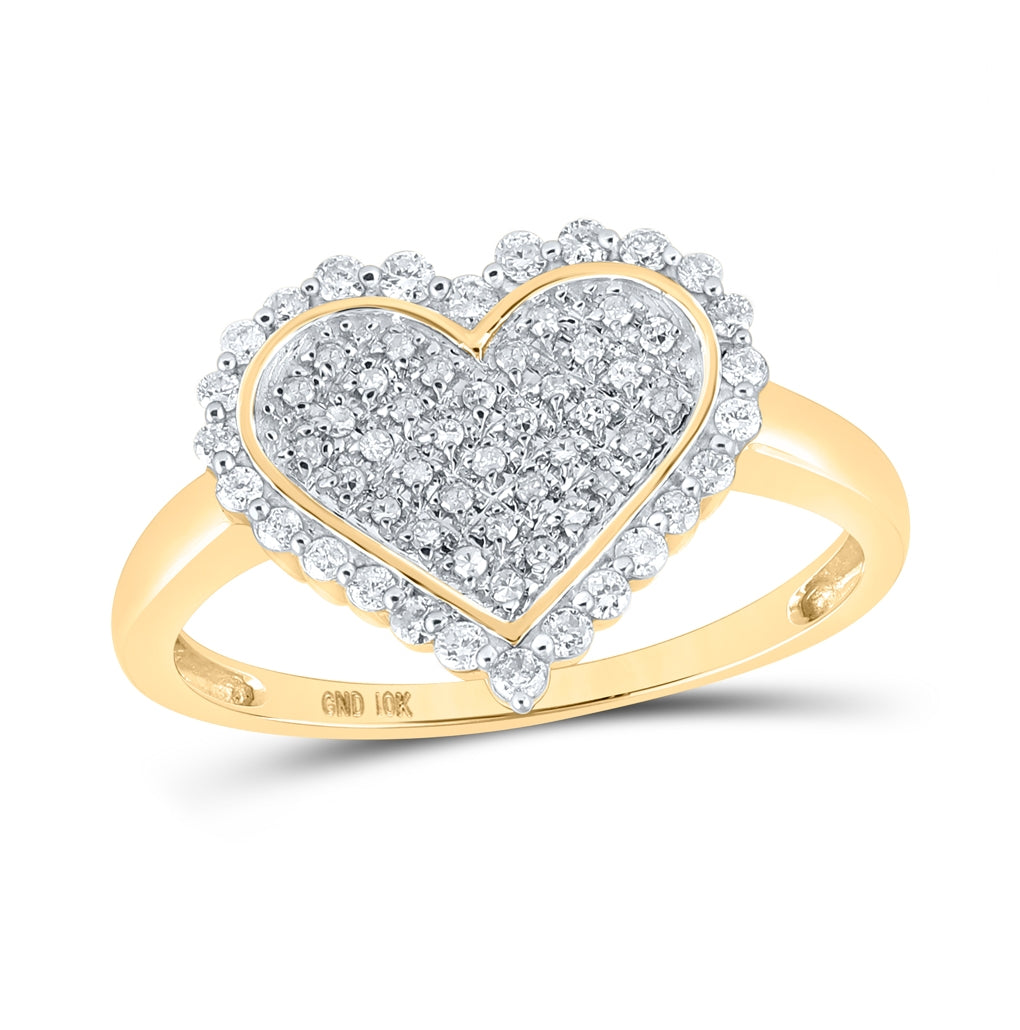10K Yellow Gold Womens Round Diamond Heart Ring 1/3 Cttw, Womens Size: 5-10