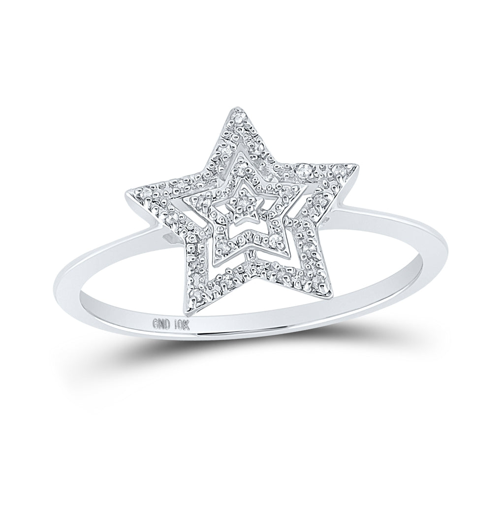 10K White Gold Womens Round Diamond Star Ring 1/20 Cttw, Womens Size: 5-10