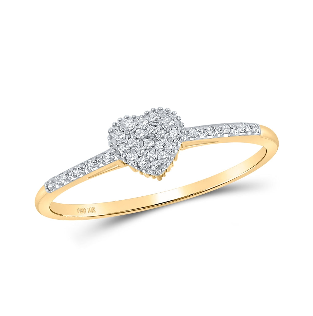 10K Yellow Gold Womens Round Diamond Slender Heart Ring 1/20ctw, Womens Size: 5-10