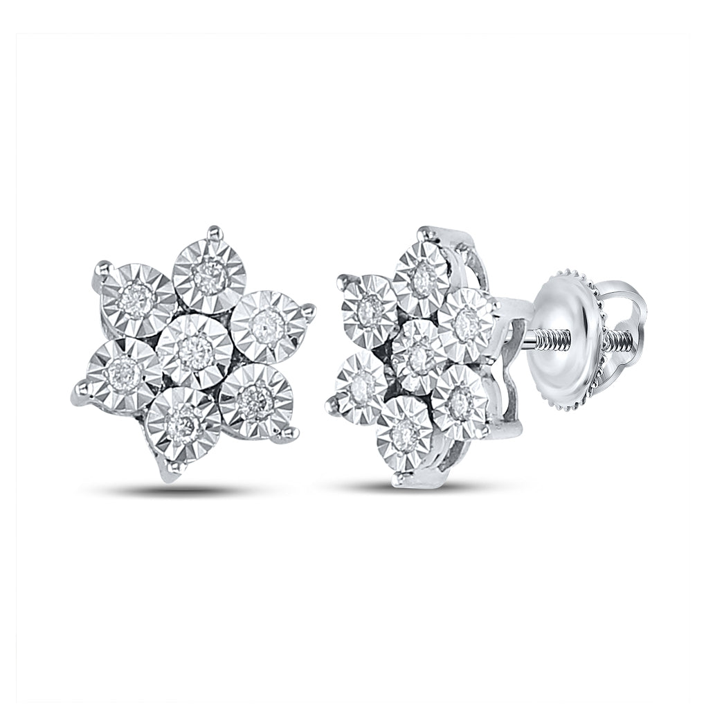 Sterling Silver Women's Round Diamond Cluster Earrings 1/8ctw