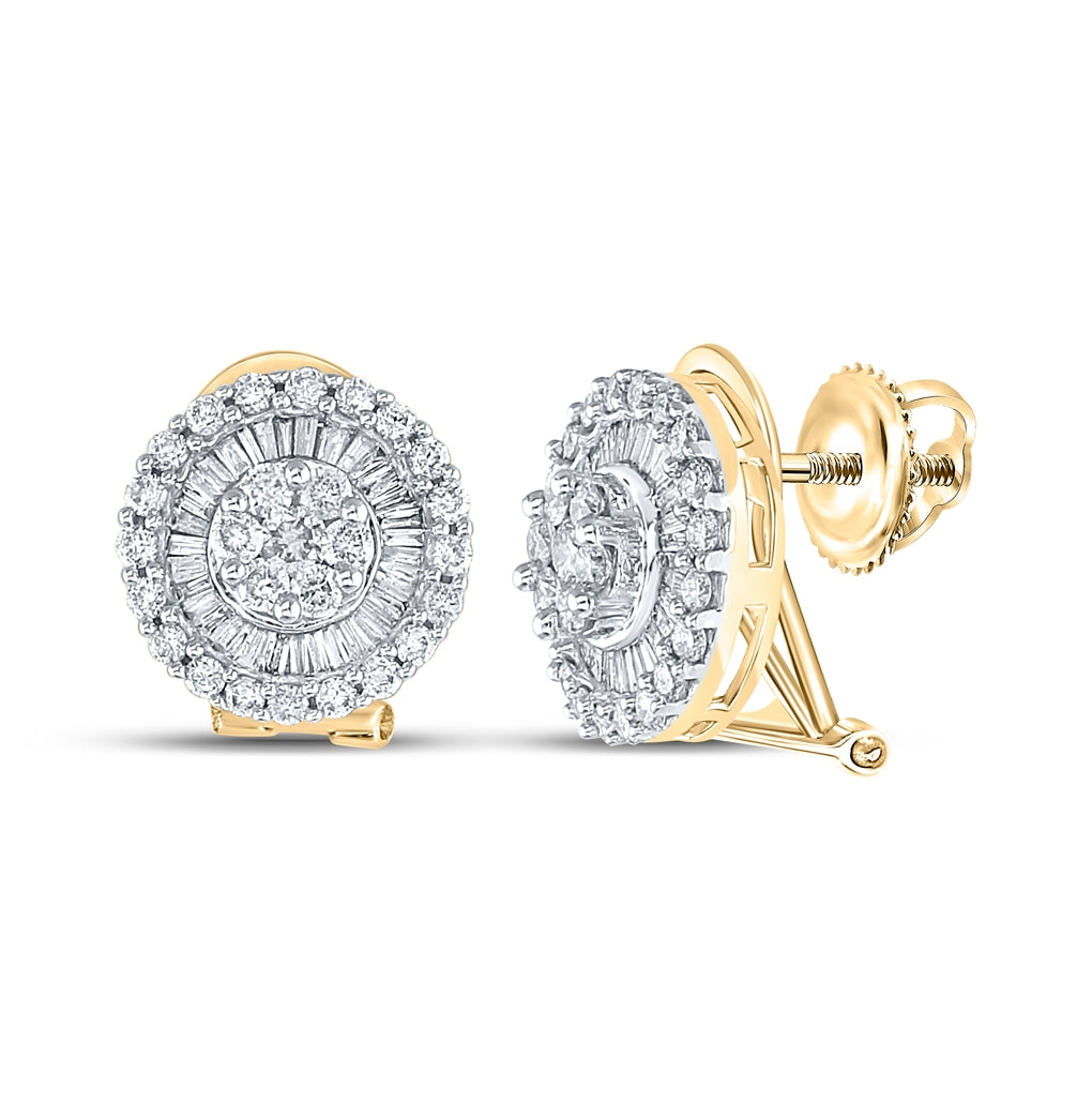 14K Yellow Gold Womens Round Diamond Cluster French-clip Earrings 1 Cttw, Length: 0.47 In, Width: 0.47 In