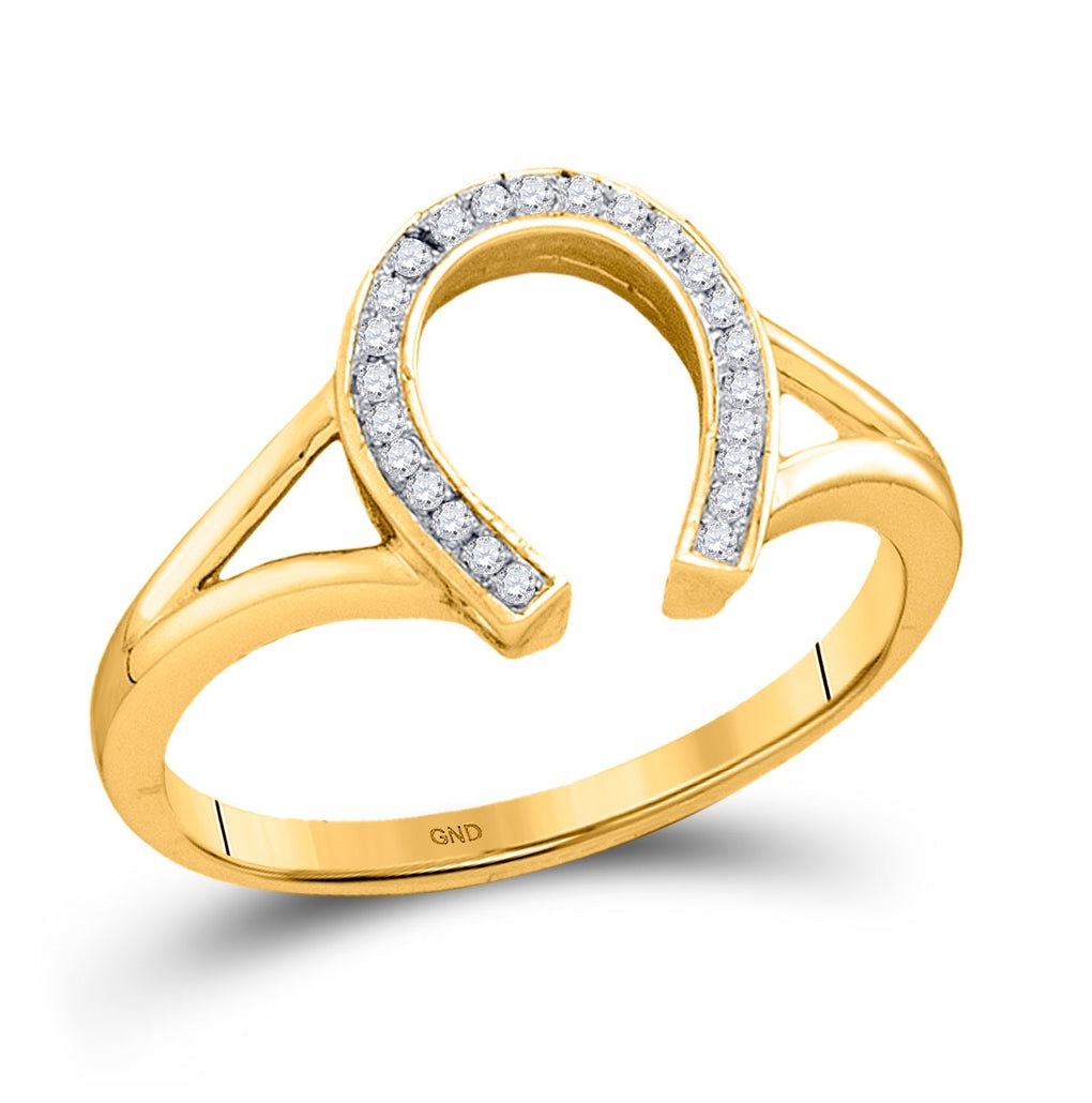 10K Yellow Gold Womens Round Diamond Horseshoe Lucky Ring 1/20 Cttw, Womens Size: 5-10